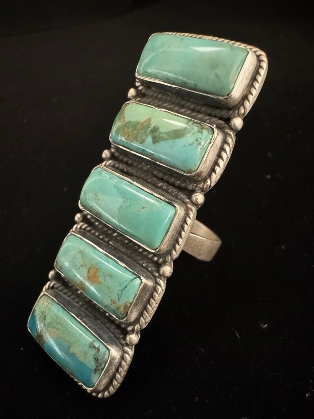Genuine, Kingman Turquoise Rectangular stunning statement ring. Sterling silver. - Picture 4 of 8